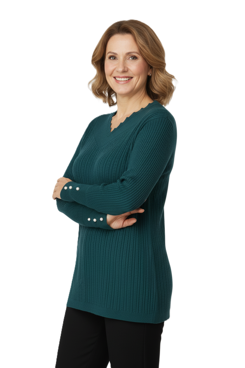 Oppland Kadın Kışlık Anne Kazak V Yaka Pamuklu Kardelen Örme Esnek Rahat Kesim Tam Kalıp